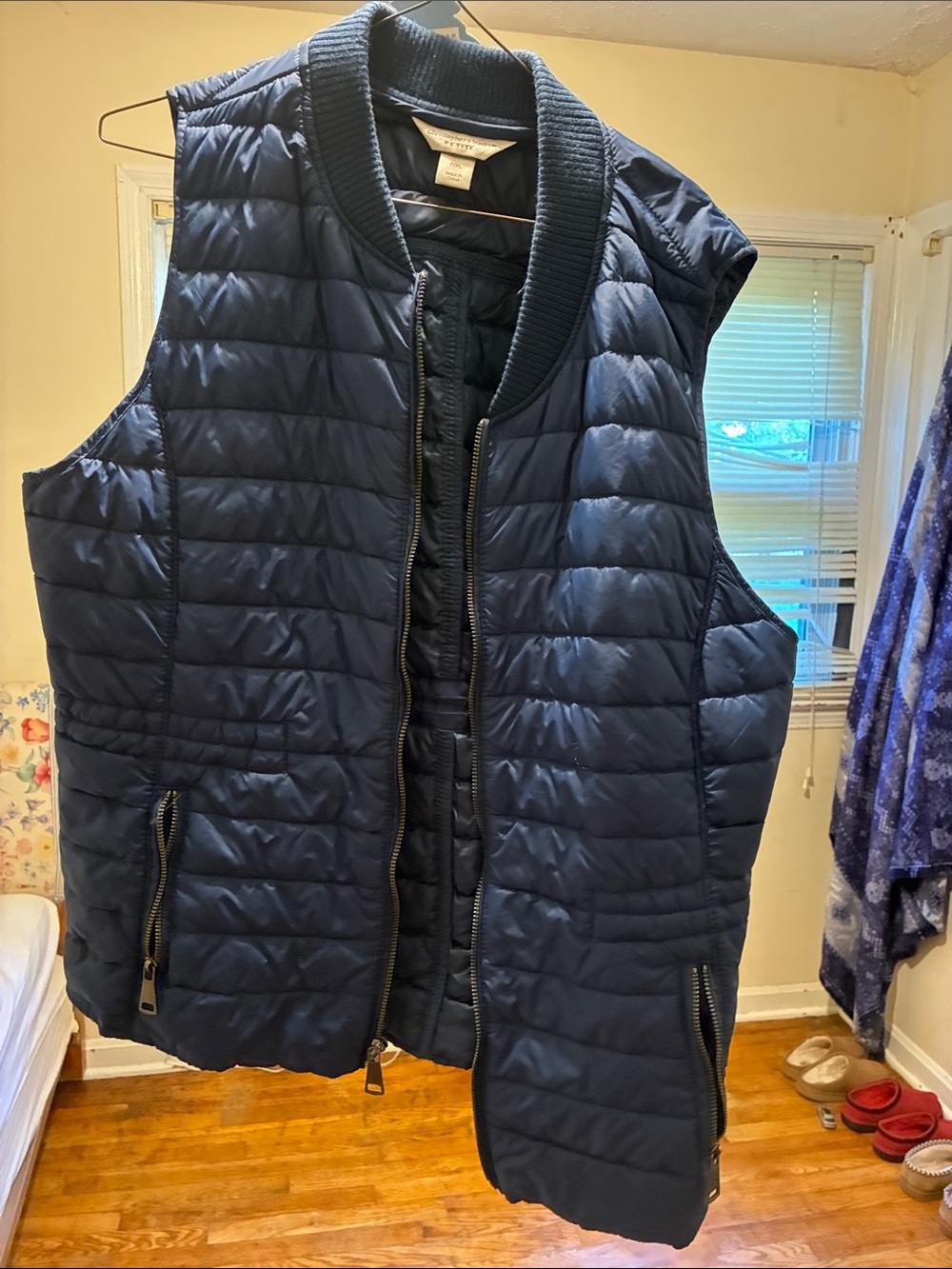Christopher & Banks Dark Navy Quilted Bomber-Style Puffer Vest